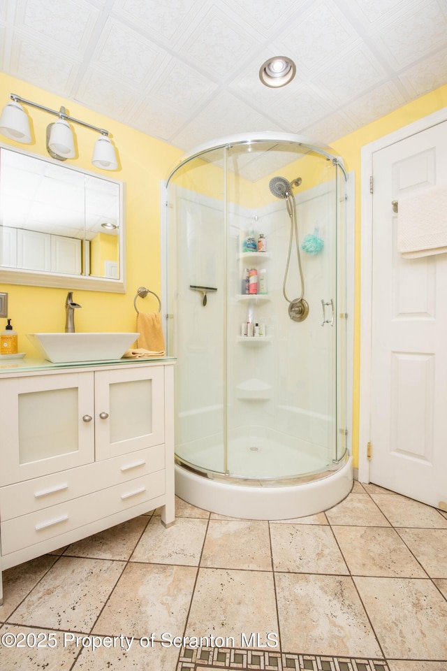 210 Willow Dr, Jefferson Twp, PA 18436 - full bathroom with a stall shower, vanity, and recessed lighting