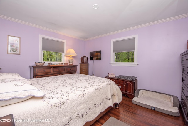 210 Willow Dr, Jefferson Twp, PA 18436 - bedroom featuring ornamental molding and dark wood-style flooring