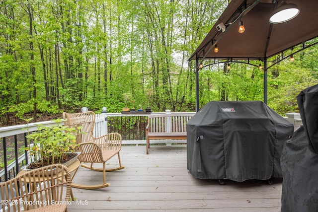 210 Willow Dr, Jefferson Twp, PA 18436 - wooden deck featuring a grill