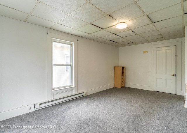989 Main St, New Milford, PA 18834 - carpeted spare room with a baseboard heating unit and a drop ceiling