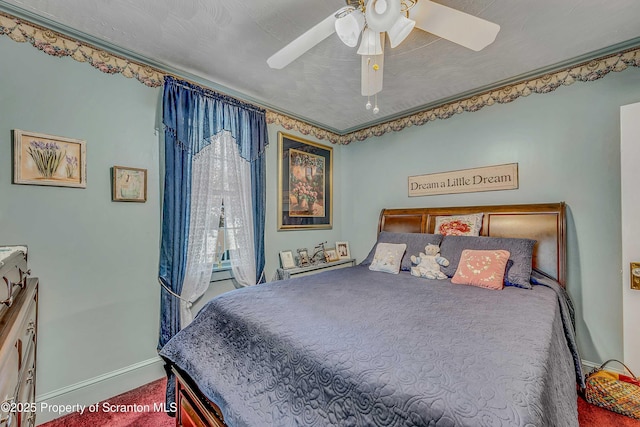 2230 Birney Ave, Scranton, PA 18505 - carpeted bedroom with baseboards, ceiling fan, and ornamental molding
