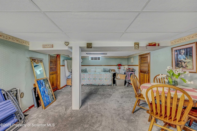 2230 Birney Ave, Scranton, PA 18505 - dining area with a paneled ceiling, carpet, and wallpapered walls