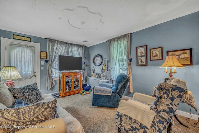 2230 Birney Ave, Scranton, PA 18505 - carpeted living room featuring crown molding and baseboards