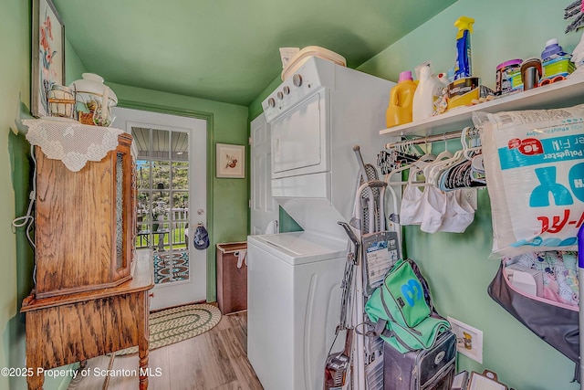 2230 Birney Ave, Scranton, PA 18505 - laundry area with estacked washer and dryer and wood finished floors