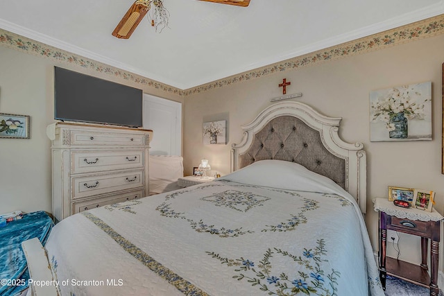 2230 Birney Ave, Scranton, PA 18505 - bedroom featuring ornamental molding and a ceiling fan
