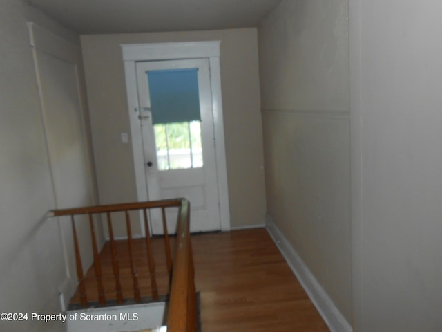 entryway with wood-type flooring