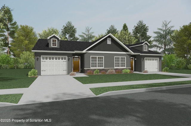 408 Rockledge Dr, Pittston Twp, PA 18640 - view of front facade with a front yard, concrete driveway, board and batten siding, and stone siding