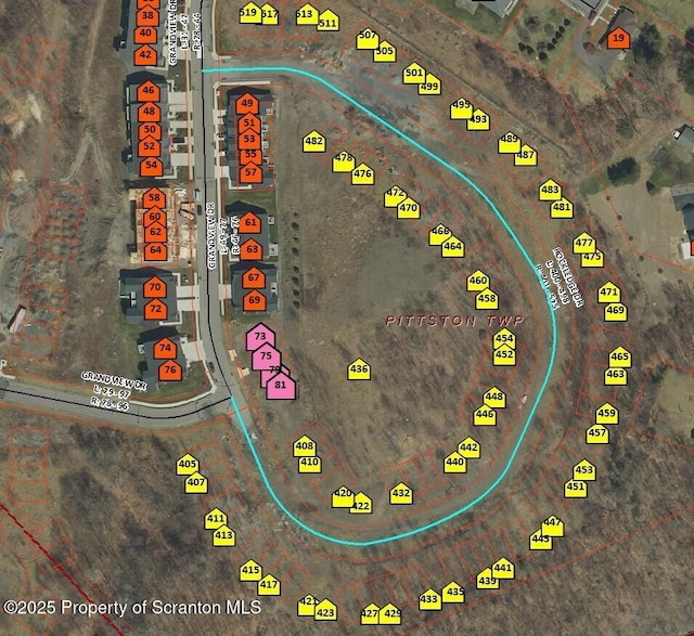 408 Rockledge Dr, Pittston Twp, PA 18640 - aerial map of property and surrounding area featuring property boundaries highlighted