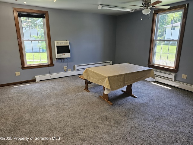 464 Main St, New Milford, PA 18834 - game room with heating unit, baseboard heating, billiards table, and carpet