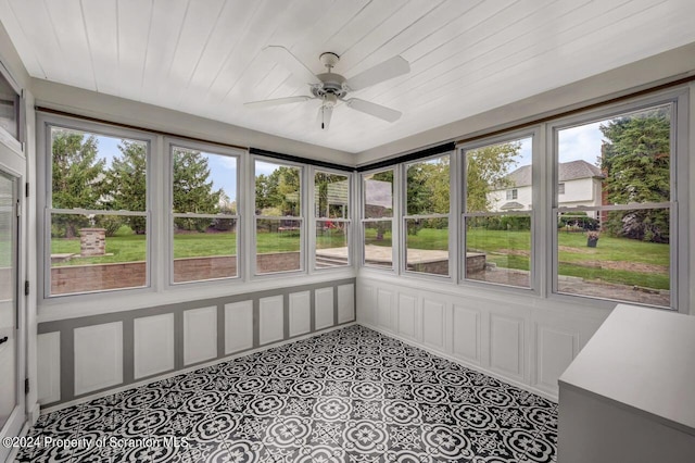 sunroom featuring ceiling fan and a healthy amount of sunlight