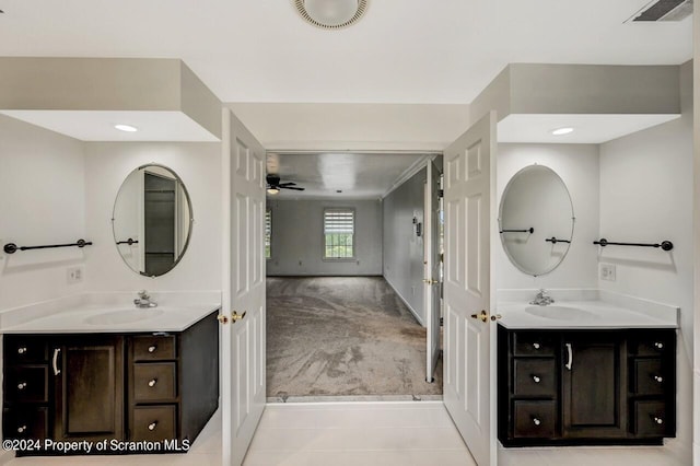 bathroom with vanity and ceiling fan