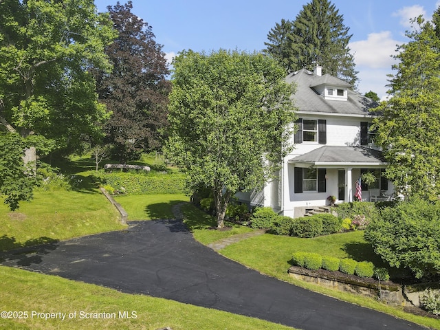 218 Weatherby St, Dalton, PA 18414 - view of front facade with a front lawn and a chimney