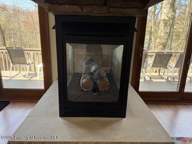 2258 Northgate Ct S Unit 16, Lake Ariel, PA 18436 - room details featuring a glass covered fireplace and wood finished floors