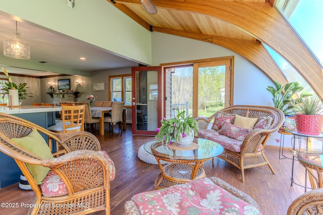 144 Crosstown Hwy, Union Dale, PA 18470 - living area with lofted ceiling, wood finished floors, and recessed lighting