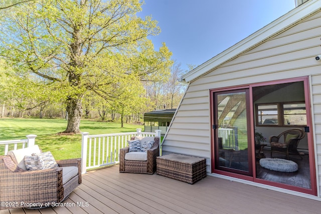 144 Crosstown Hwy, Union Dale, PA 18470 - wooden deck featuring a yard