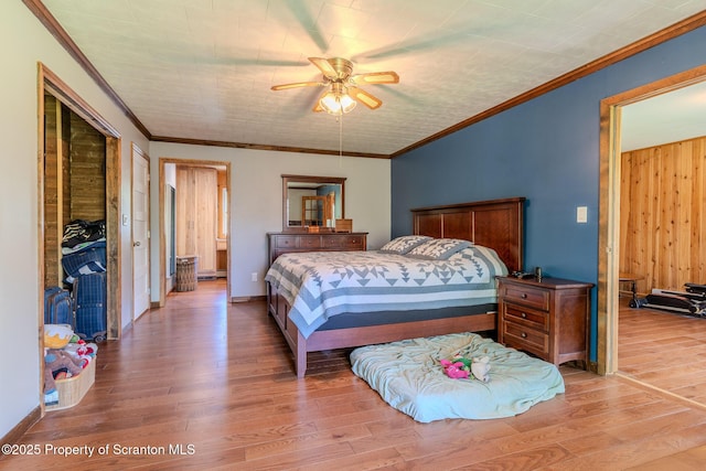144 Crosstown Hwy, Union Dale, PA 18470 - bedroom featuring light wood finished floors, crown molding, and a ceiling fan