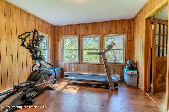 144 Crosstown Hwy, Union Dale, PA 18470 - workout area with healthy amount of natural light, wood walls, and wood-type flooring