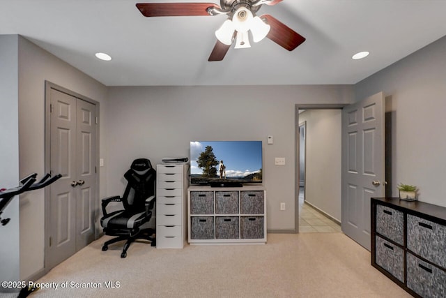 1120 Woodlawn St Unit L10, Scranton, PA 18509 - carpeted home office featuring a ceiling fan and recessed lighting
