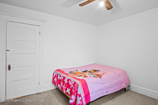 bedroom featuring carpet flooring and ceiling fan