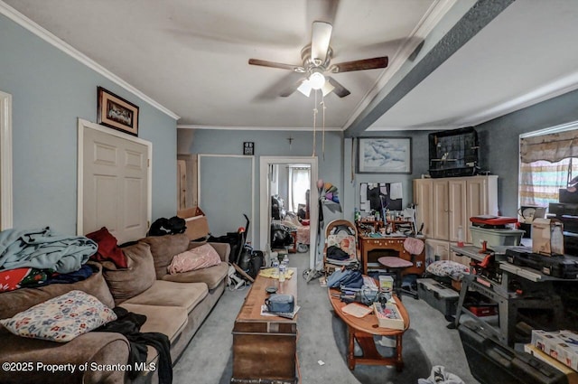 219 N Sumner Ave, Scranton, PA 18504 - living area with a ceiling fan and ornamental molding