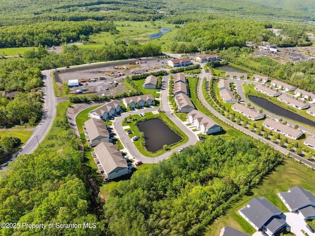 442 Shadow Wood Cir, Archbald, PA 18403 - aerial perspective of suburban area featuring a nearby body of water and a heavily wooded area