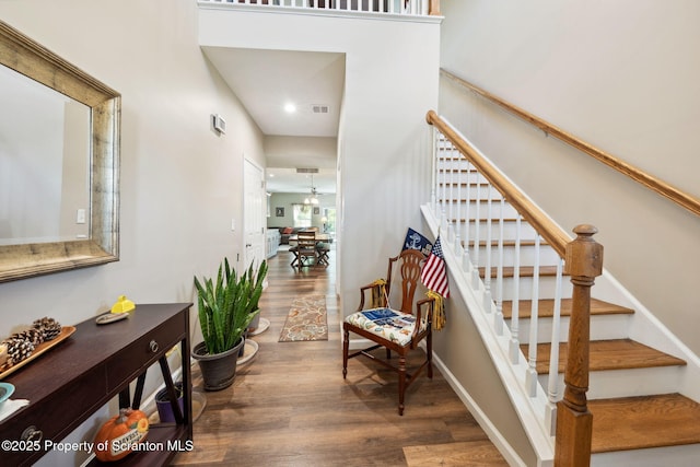 442 Shadow Wood Cir, Archbald, PA 18403 - staircase with wood finished floors and recessed lighting