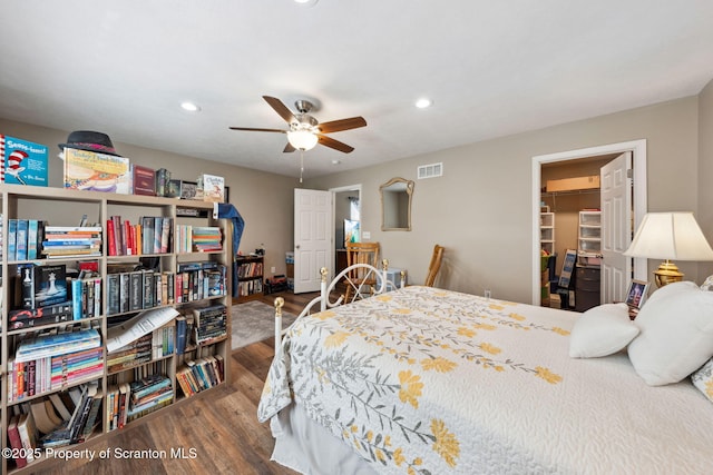 442 Shadow Wood Cir, Archbald, PA 18403 - bedroom with wood finished floors, recessed lighting, a walk in closet, a closet, and ceiling fan