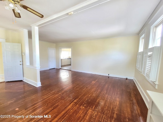 1518 Vine St, Scranton, PA 18510 - spare room featuring wood-type flooring, crown molding, ceiling fan, and baseboards