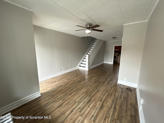 1132 Chestnut St, Allentown, PA 18109 - unfurnished room with ceiling fan, dark wood-style floors, ornamental molding, and stairs