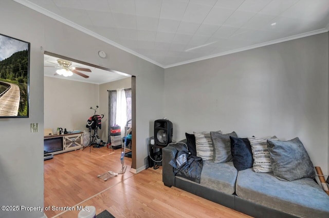 7 Oakwood Pl, Scranton, PA 18510 - living room featuring wood finished floors, ceiling fan, and crown molding