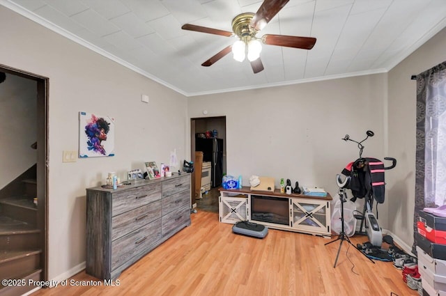 7 Oakwood Pl, Scranton, PA 18510 - workout room with a ceiling fan, wood finished floors, and ornamental molding