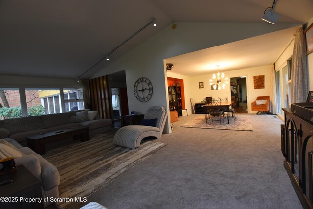 unfurnished living room featuring wooden ceiling, vaulted ceiling, and carpet floors