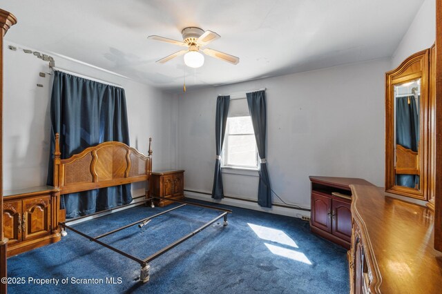347 Orchard St, Old Forge, PA 18518 - bedroom with carpet, a baseboard radiator, and ceiling fan