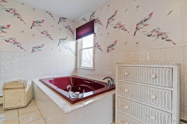 347 Orchard St, Old Forge, PA 18518 - full bath with tile patterned floors, tile walls, and a garden tub