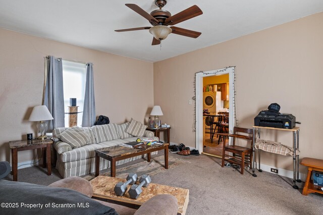 347 Orchard St, Old Forge, PA 18518 - carpeted living area with baseboards and a ceiling fan