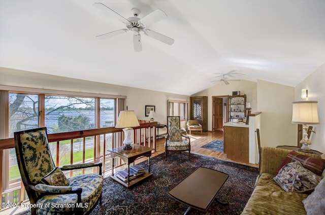 3171 State Route 247, Clifford Twp, PA 18407 - living room with ceiling fan, vaulted ceiling, and wood finished floors