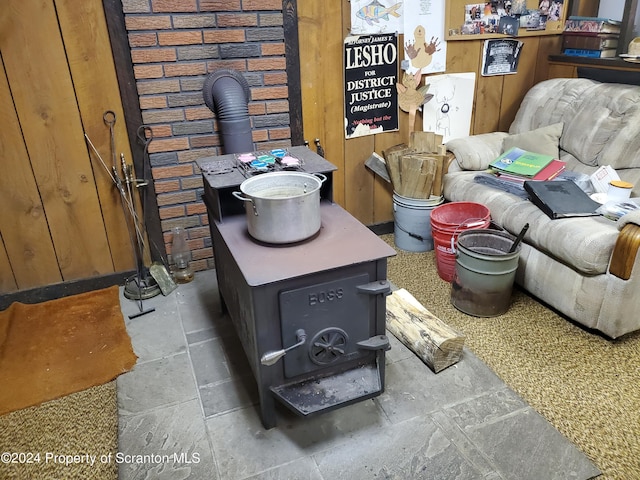 details featuring a wood stove