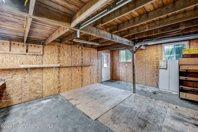 basement with wooden walls