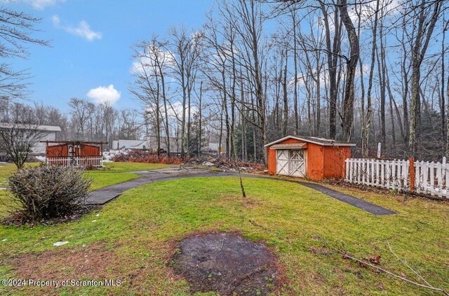 view of yard with a storage shed