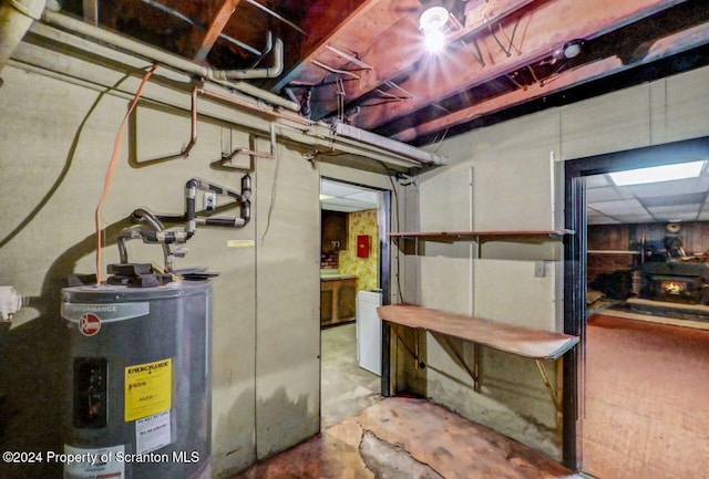 basement featuring electric water heater