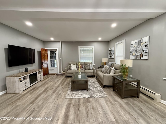 126 Crown Ave, Scranton, PA 18505 - living room with light wood-style floors, recessed lighting, and a baseboard heating unit