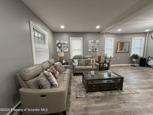 126 Crown Ave, Scranton, PA 18505 - living area featuring wood finished floors, recessed lighting, and a baseboard radiator