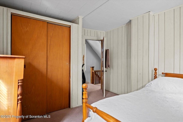 126 Crown Ave, Scranton, PA 18505 - carpeted bedroom featuring a closet and wooden walls