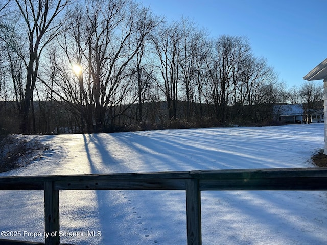 view of yard layered in snow