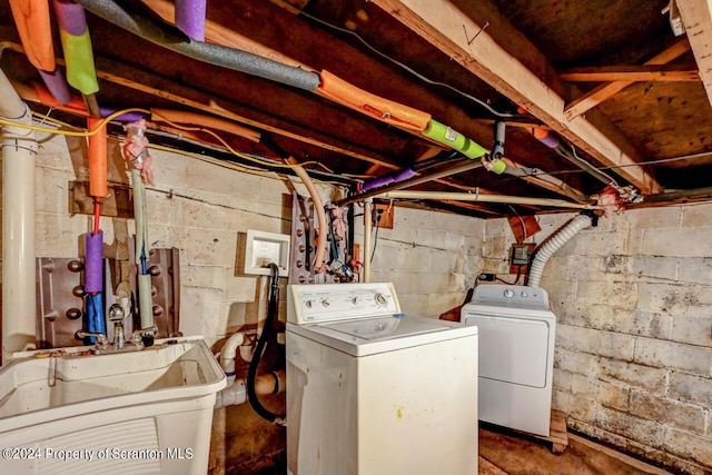 washroom featuring washer and clothes dryer and sink