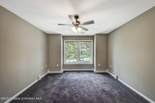 27 Emerson Dr, Moosic, PA 18507 - empty room with a ceiling fan, dark colored carpet, and baseboards