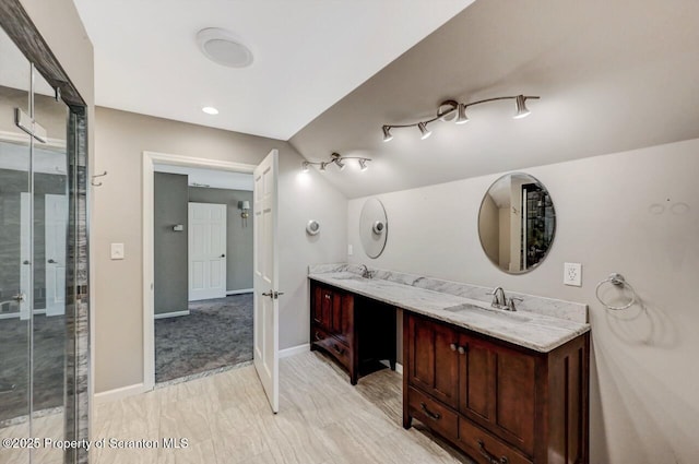 27 Emerson Dr, Moosic, PA 18507 - bathroom featuring double vanity and baseboards