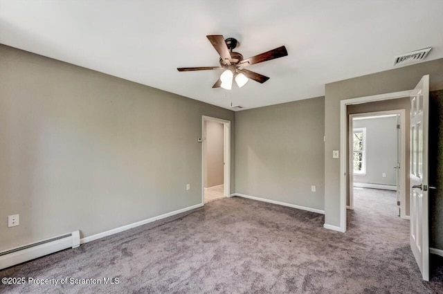 27 Emerson Dr, Moosic, PA 18507 - unfurnished bedroom with a baseboard radiator, carpet flooring, baseboards, and ceiling fan