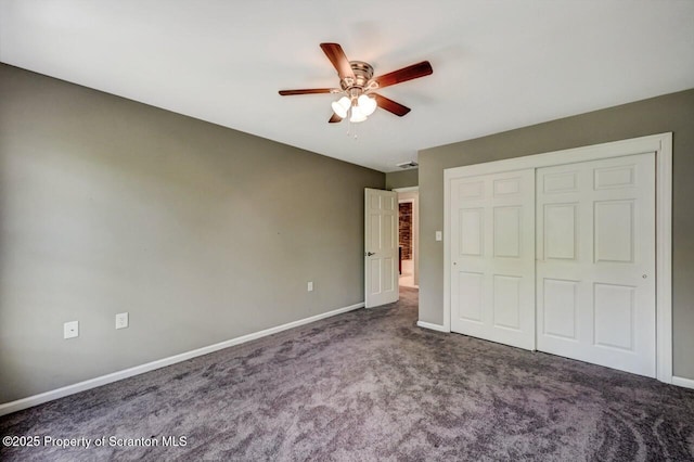 27 Emerson Dr, Moosic, PA 18507 - unfurnished bedroom with carpet, baseboards, a closet, and ceiling fan