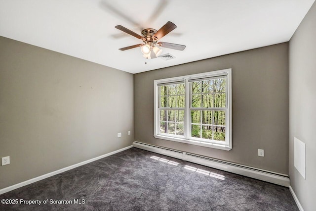 27 Emerson Dr, Moosic, PA 18507 - empty room with baseboard heating, ceiling fan, carpet flooring, and baseboards